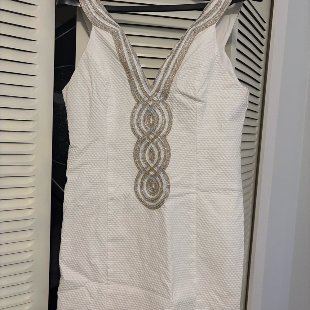 LILLY PULITZER WOMENS WHITE WITH GOLD AND SILVER TRIM DRESS